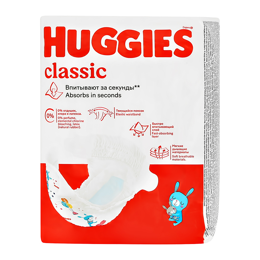 Подгузники `HUGGIES` CLASSIC 4-9 кг 16 шт