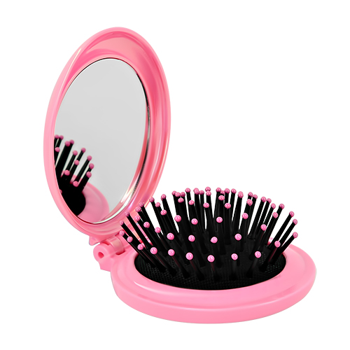 Расческа для волос `MISS PINKY` с зеркалом складная (розовая)
