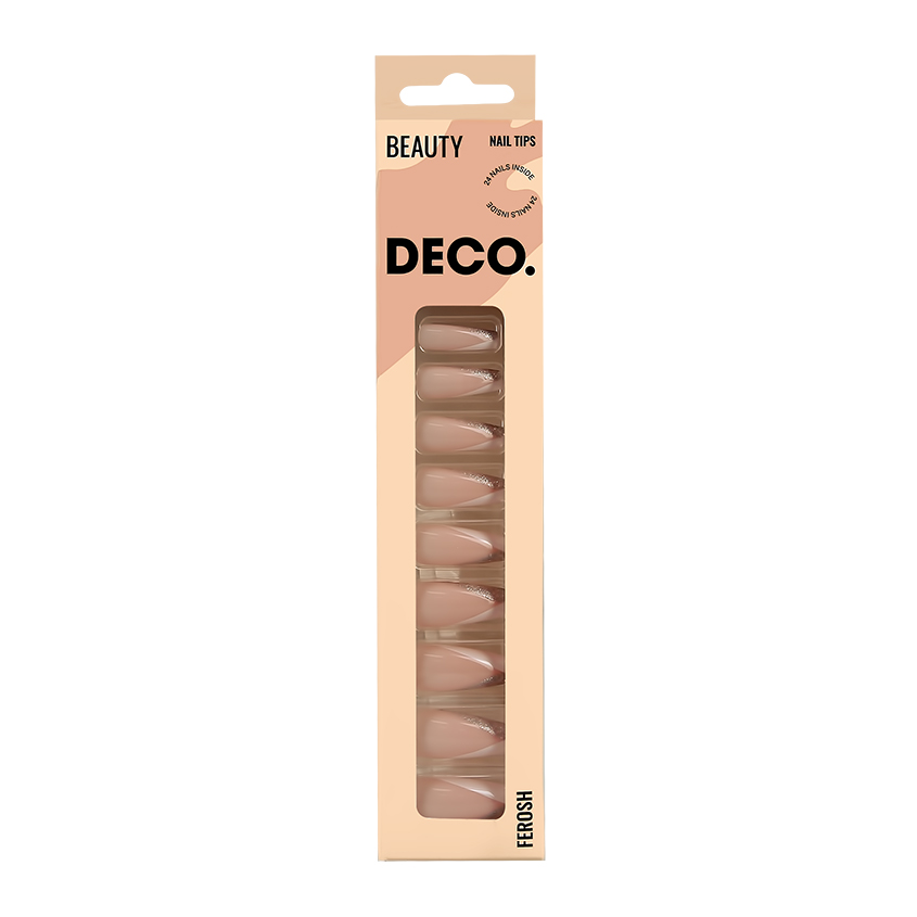 Набор накладных ногтей с клеевыми стикерами `DECO.` FEROSH sparkle french (24 шт + клеевые стикеры 24 шт)