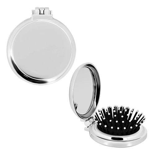 Расческа для волос `LADY PINK` с зеркалом складная (серебряный металлик)