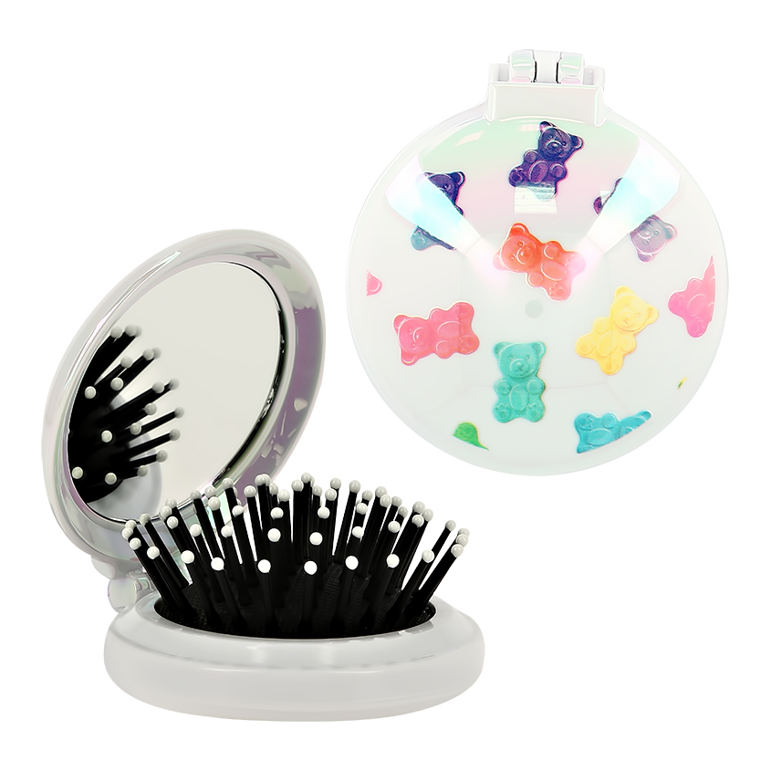 Расческа для волос с зеркалом `MISS PINKY` с принтом разноцветные мишки