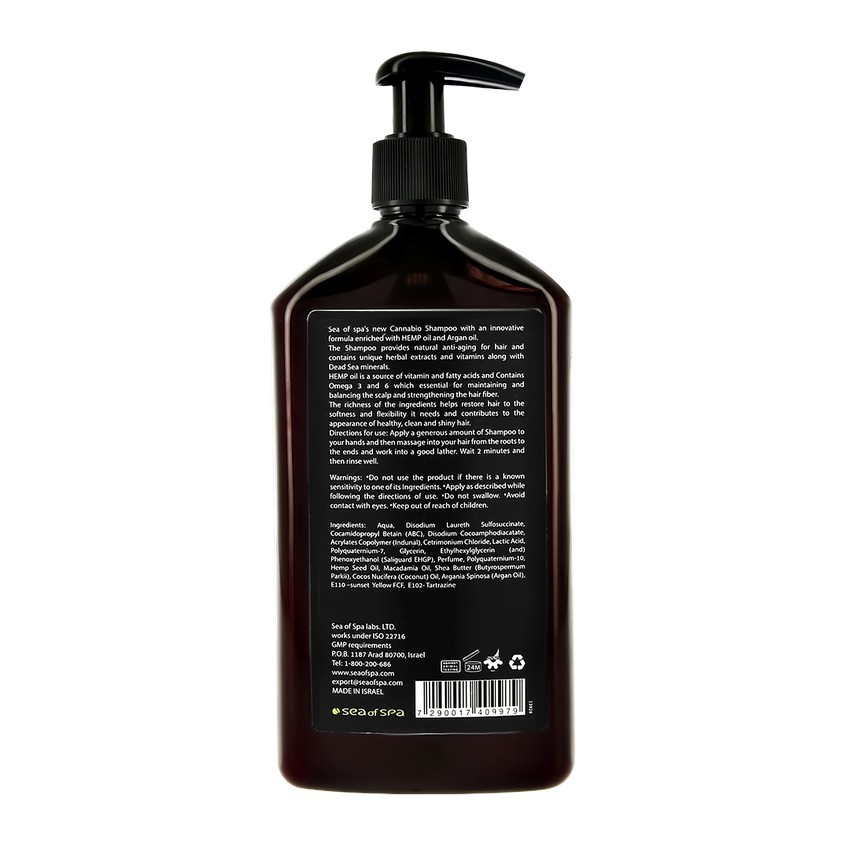 Шампунь для волос `SEA OF SPA` CANNABIO с конопляным и аргановым маслом (для всех типов волос) 400 мл