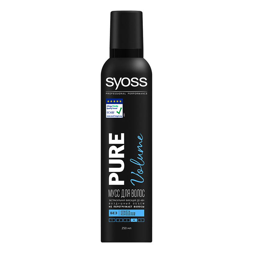 Мусс для укладки волос `SYOSS` PURE без отдушек и силиконов (сверхсильной фиксации) 250 мл