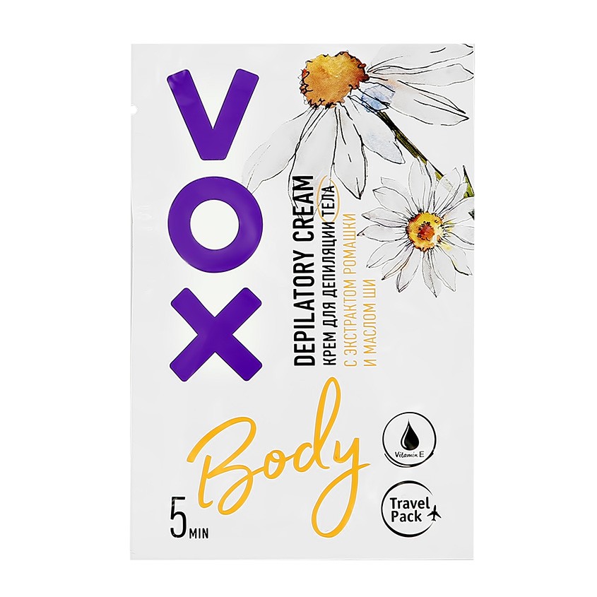 Крем для депиляции тела `VOX` с экстрактом ромашки и маслом ши 20 мл