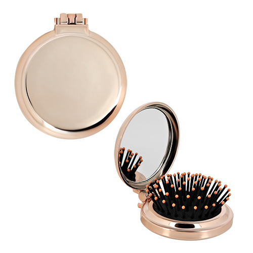 Расческа для волос `LADY PINK` с зеркалом складная (золотой металлик)