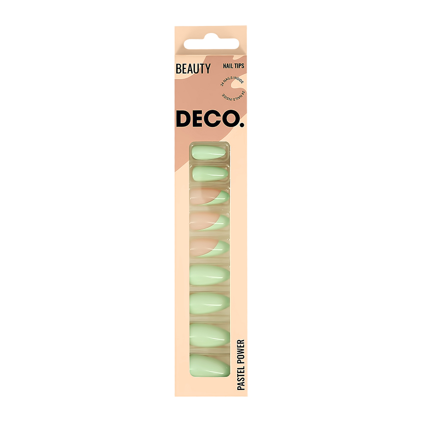 Набор накладных ногтей `DECO.` PASTEL POWER green french (24 шт + клеевые стикеры 24 шт)