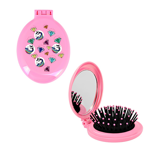 Расческа для волос `MISS PINKY` с зеркалом складная (розовая)