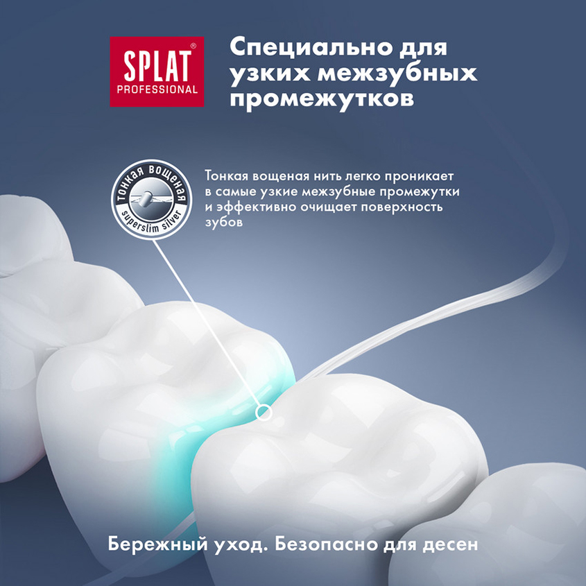 Нить зубная `SPLAT` DENTAL мятная с волокнами серебра