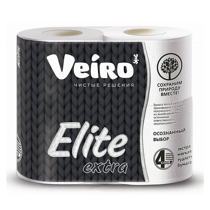 Бумага туалетная `VEIRO` Elite Extra 4-х слойная 4 шт