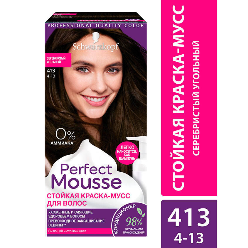 Краска-мусс для волос `PERFECT MOUSSE` тон 413 (серебристый угольный) 35 мл