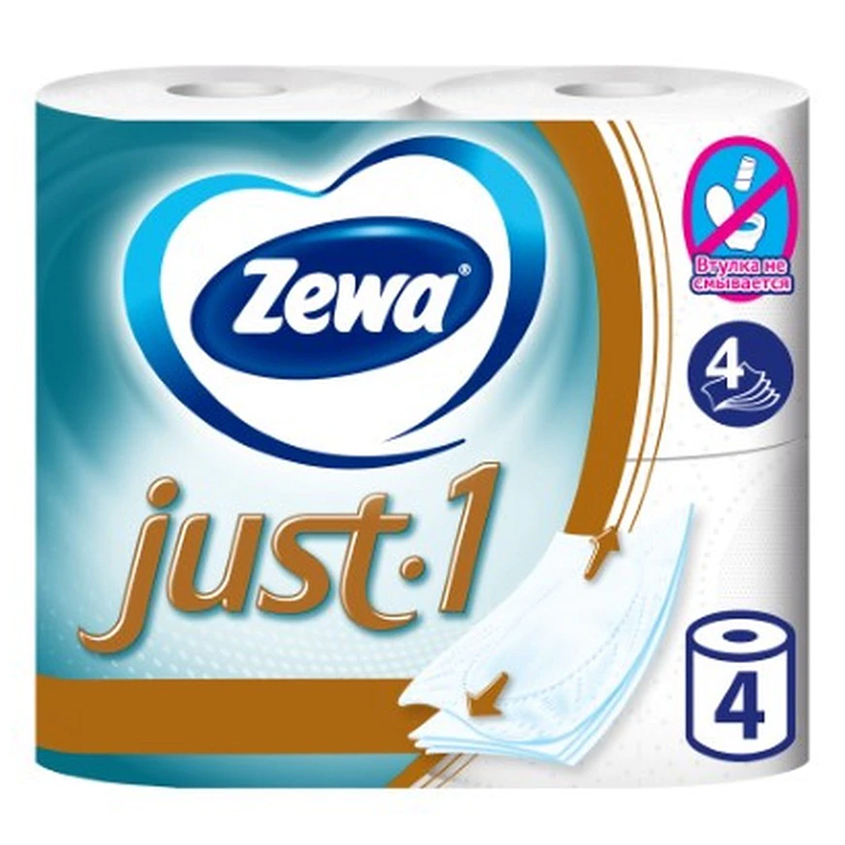 Бумага туалетная `ZEWA` Just 1 4-х слойная 4 шт