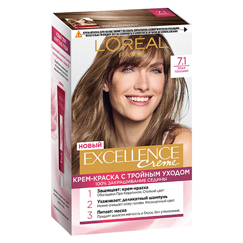 Крем-краска для волос `LOREAL` `EXCELLENCE` тон 7.1 (Русый пепельный)