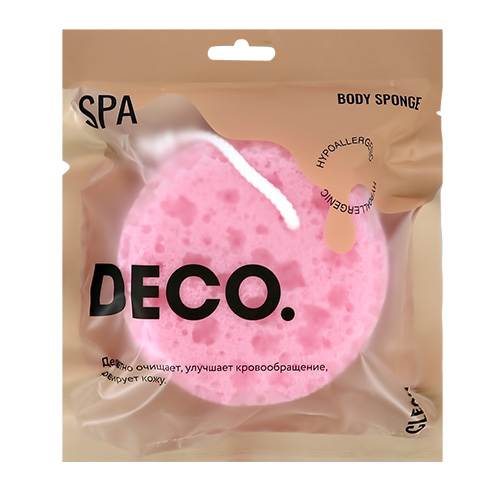 Губка для тела `DECO.` со шнурком розовая (круглая)
