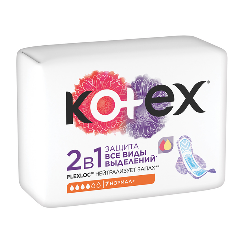 Прокладки гигиенические `KOTEX` 2 в 1 нормал 7 шт