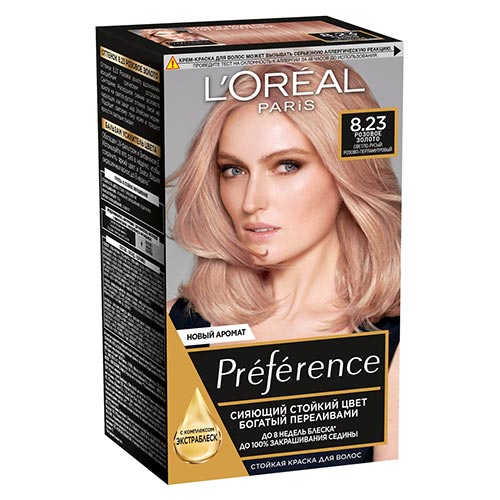 Краска для волос `LOREAL` `PREFERENCE` тон 8.23 (розовое золото)