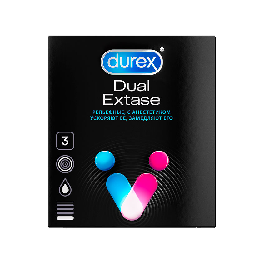 Презервативы `DUREX` Dual Extase (рельефные с анестетиком) 3 шт