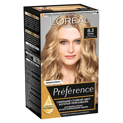 Краска для волос `LOREAL` `PREFERENCE` тон 8.3 (Канны)