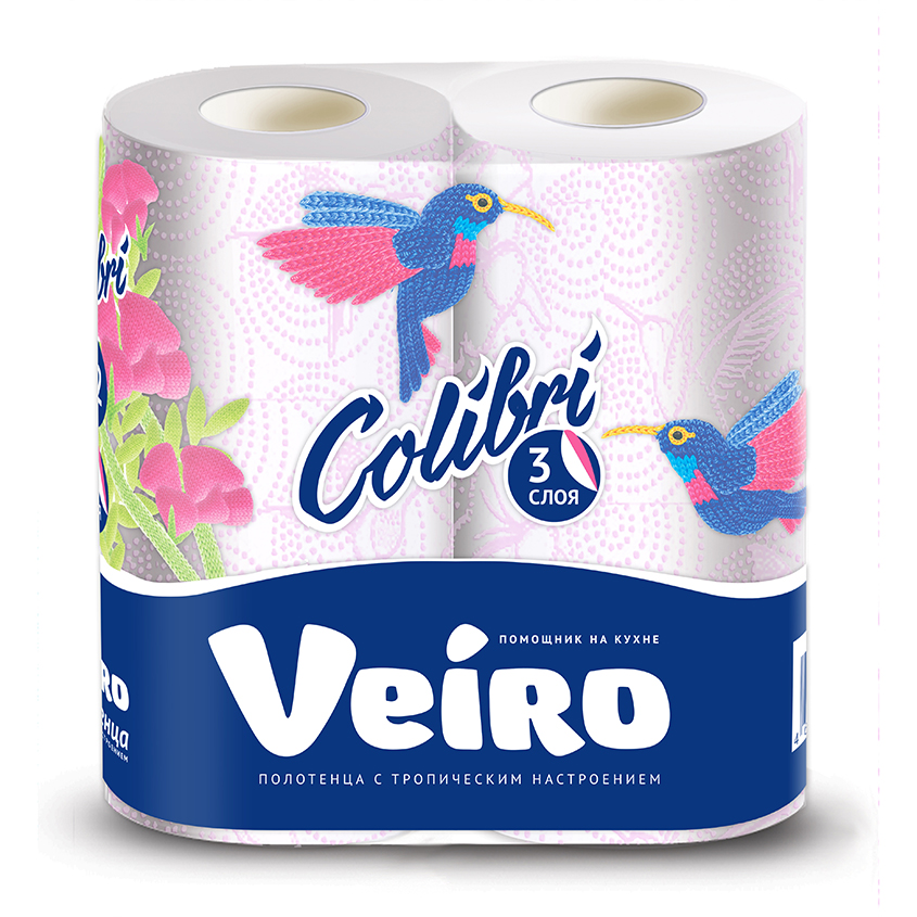 Полотенца бумажные `VEIRO` Colibri 3-х слойные 2 шт