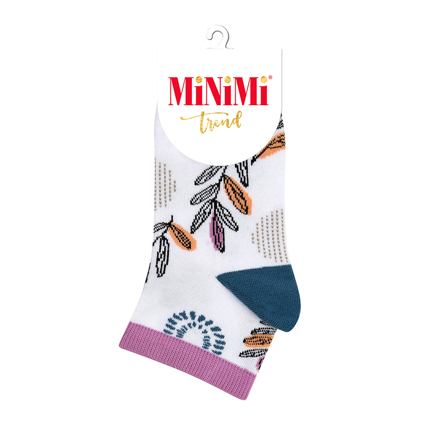 Носки женские `MINIMI` MINI TREND Листья Bianco/Jeans 35-38