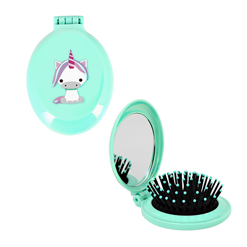 Расческа для волос `MISS PINKY` с зеркалом складная (мятная)
