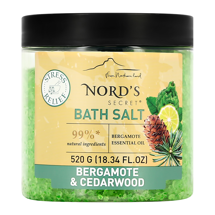 Соль для ванн `NORD`S SECRET` с эфирным маслом Бергамот и кедр (тонизирующая) 520 г