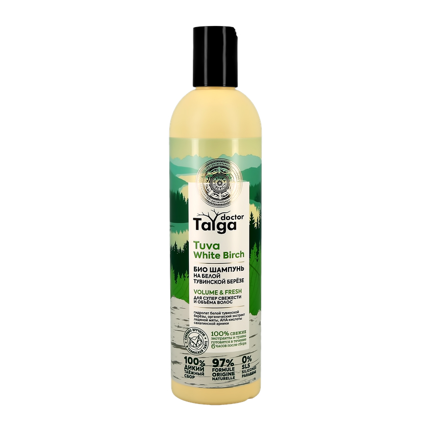 Шампунь для волос `NATURA SIBERICA` `DOCTOR TAIGA` на белой тувинской березе (для супер свежести и объема волос) 400 мл
