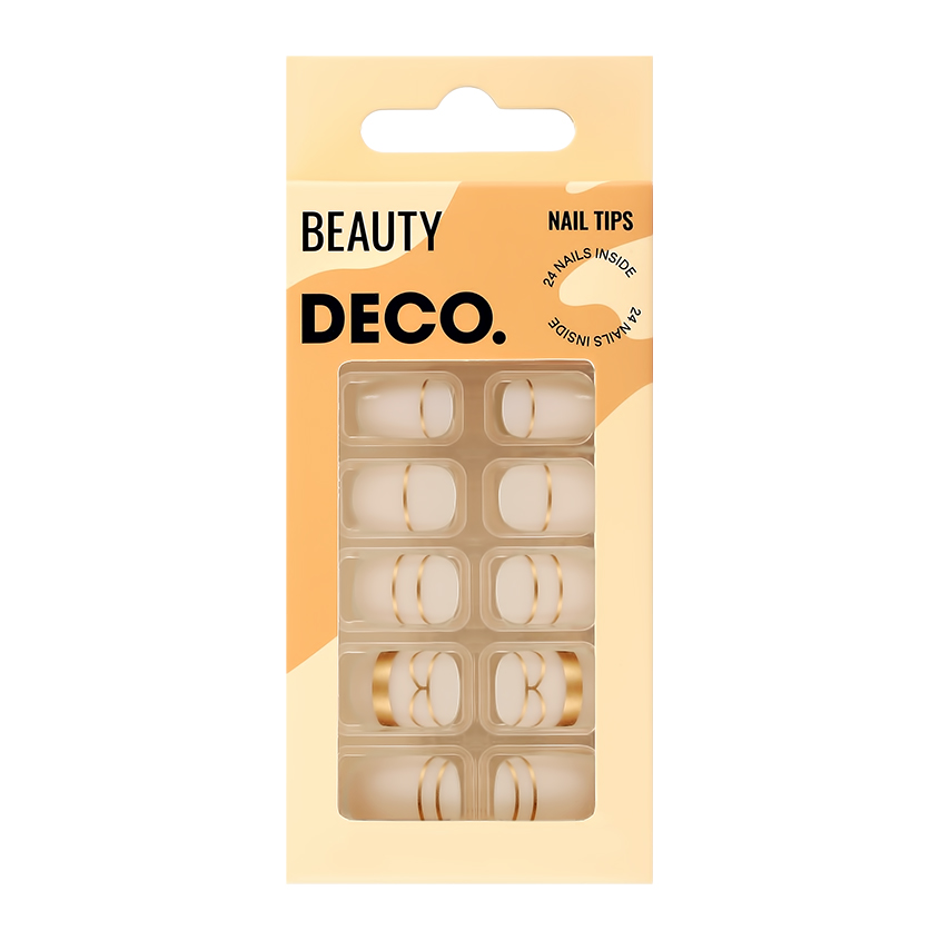 Набор накладных ногтей с клеевыми стикерами `DECO.` BEAUTY matte gold (24 шт + клеевые стикеры)