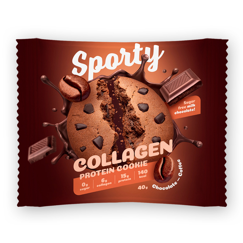 Печенье неглазированное `SPORTY` COLLAGEN Шоколад - кофе 40 г