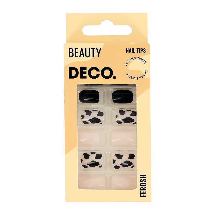 Набор накладных ногтей с клеевыми стикерами `DECO.` FEROSH funny cow (24 шт + клеевые стикеры 24 шт)