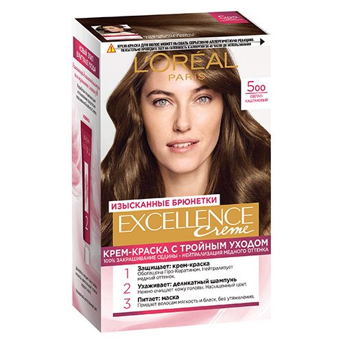 Крем-краска для волос `LOREAL` `EXCELLENCE` тон 5.00 (Светло-каштановый)