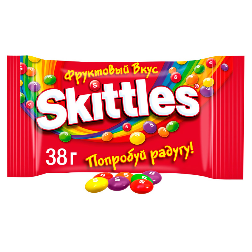 Жевательные конфеты `SKITTLES` в сахарной глазури Фрукты 38 г