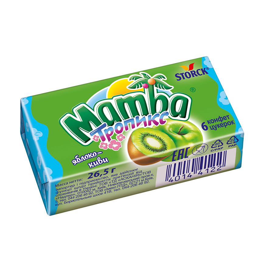 Жевательные конфеты `MAMBA` манго-апельсин, ананас-кокос 26,5 г