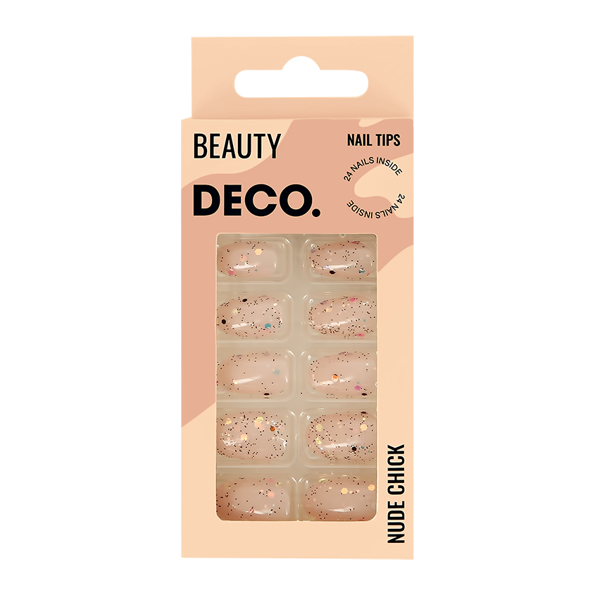 Набор накладных ногтей с клеевыми стикерами `DECO.` NUDE CHICK glitter (24 шт + клеевые стикеры 24 шт)