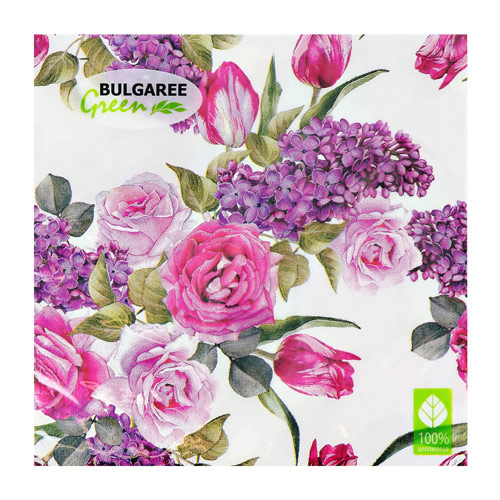Салфетки бумажные `BULGAREE GREEN` трехслойные Цветочный вальс 20 шт