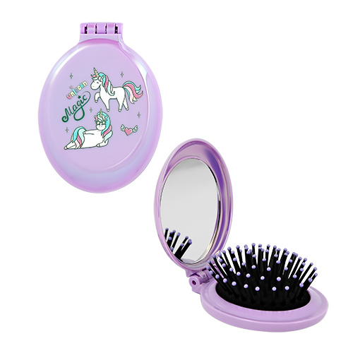 Расческа для волос `MISS PINKY` с зеркалом складная (фиолетовая)