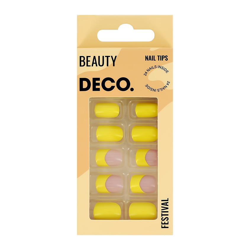 Набор накладных ногтей с клеевыми стикерами `DECO.` BEAUTY festival yellow fun (24 шт + клеевые стикеры 24 шт)