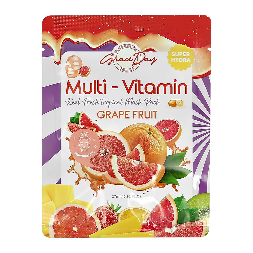 Маска для лица `GRACE DAY` MULTI-VITAMIN с экстрактом грейпфрута (очищающая) 27 мл
