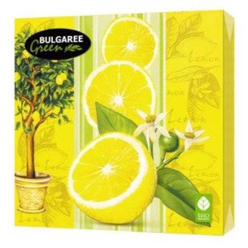 Салфетки бумажные `BULGAREE GREEN` трехслойные Лимон 20 шт