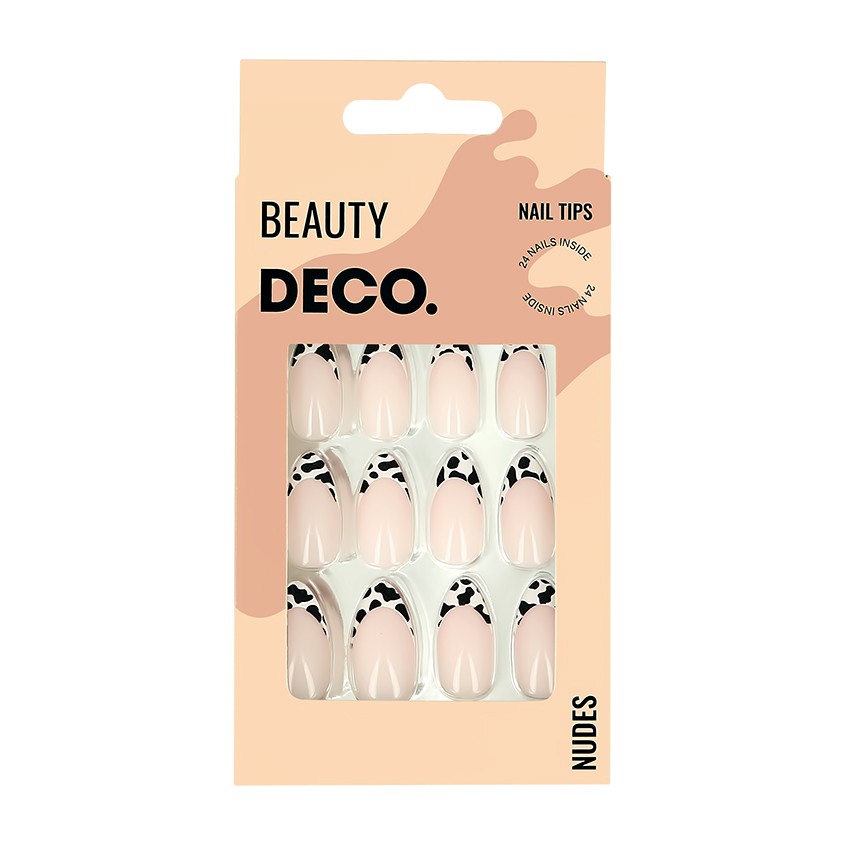 Набор накладных ногтей с клеевыми стикерами `DECO.` NUDES cow (24 шт + клеевые стикеры 24 шт)