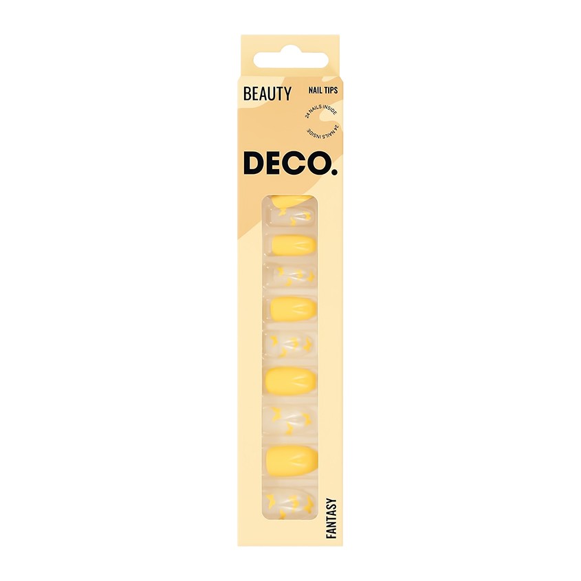 Набор накладных ногтей с клеевыми стикерами `DECO.` FANTASY yellow butterflies (24 шт + клеевые стикеры 24 шт)
