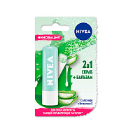 Скраб-бальзам для губ `NIVEA` 2 в 1 с Алоэ вера и Витамином Е 4,8 г