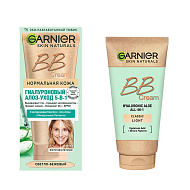 Крем для лица `GARNIER` `SKIN NATURALS` BB CREAM Гиалуроновый алоэ-уход 5 в 1 (для нормальной кожи) светло-бежевый 50 мл