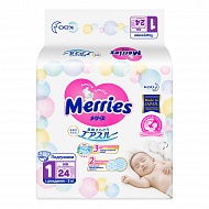 Подгузники `MERRIES` для новорожденных  5 кг 24 шт