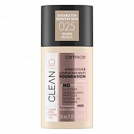 Основа тональная для лица `CATRICE` CLEAN ID HIGH COVER LUMINOUS MATT FOUNDATION тон 025 warm peach