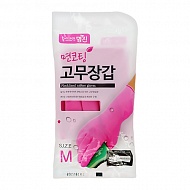 Перчатки хозяйственные `MYUNGJIN` с хлопковым напылением розовые (р-р М)