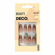 Набор накладных ногтей с клеевыми стикерами `DECO.` GLOSSY hearts (24 шт + клеевые стикеры 24 шт)