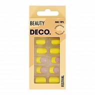 Набор накладных ногтей с клеевыми стикерами `DECO.` BEAUTY festival yellow fun (24 шт + клеевые стикеры 24 шт)