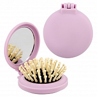 Расческа для волос с зеркалом `LADY PINK` с деревянными зубчиками фиолетовая