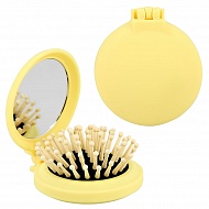 Расческа для волос с зеркалом `LADY PINK` с деревянными зубчиками желтая